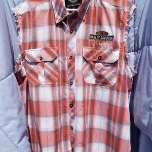 Mens XL Harley-Davidson sleeveless button up shirt